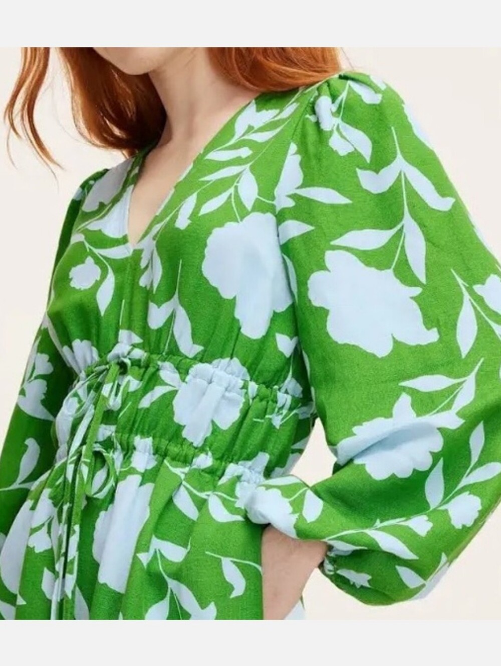 Kate Spade x Target Classic Rose Linen Long Sleeve Maxi Dress, Green, Medium - Picture 5 of 10